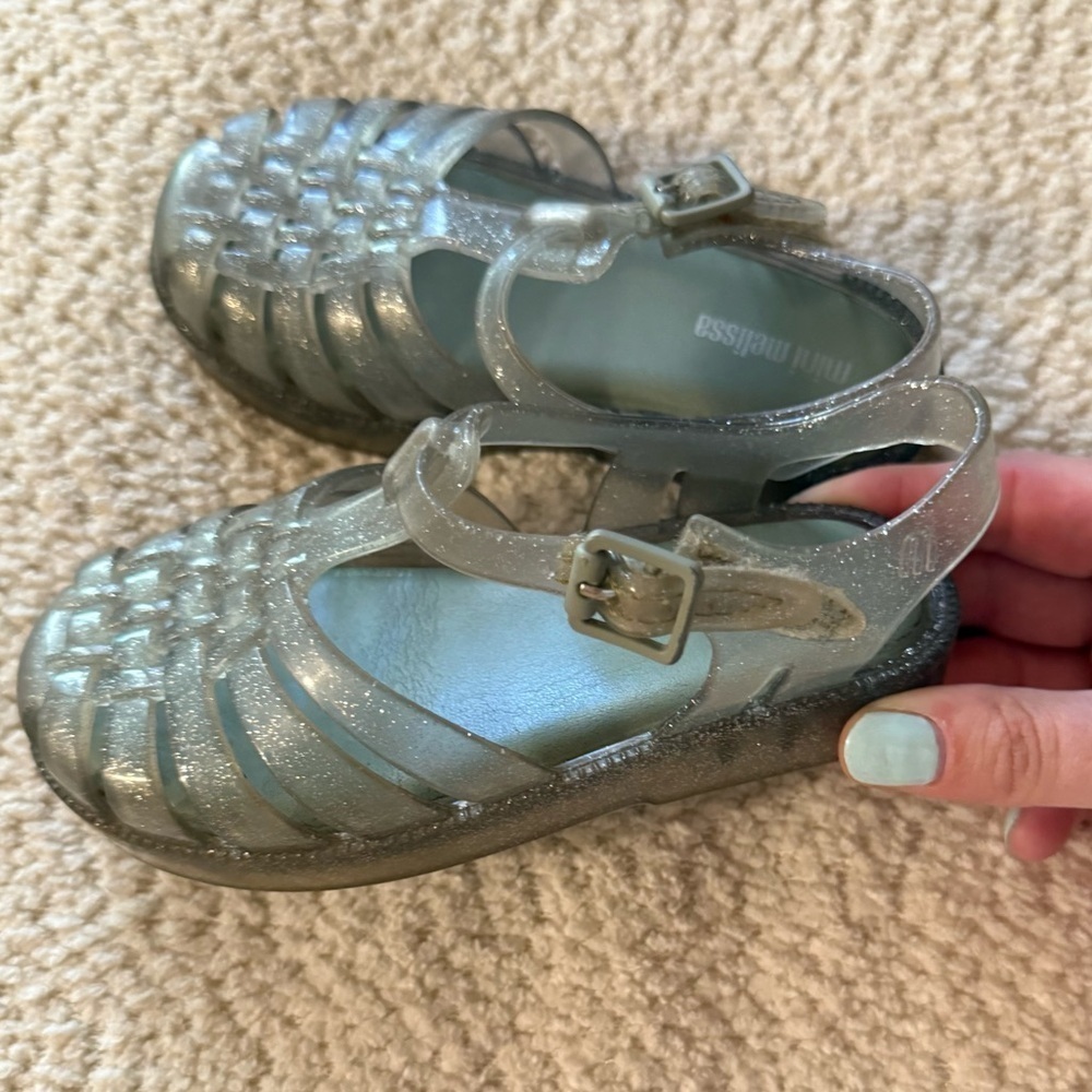 Mini Melissa Toddler Girls Glitter Sandals Possession Gray Silver Glitter Size 9